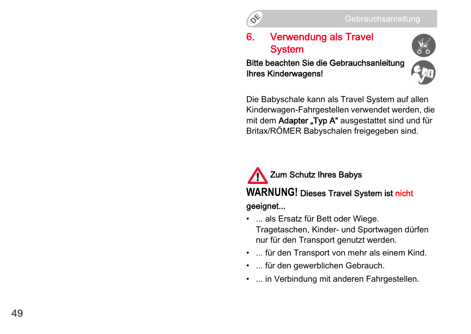 Warnung | Britax Romer BABY-SAFE plus SHR II User Manual | Page 50 / 272
