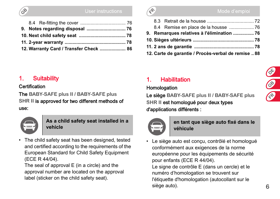Britax Romer BABY-SAFE plus SHR II User Manual | Page 7 / 272
