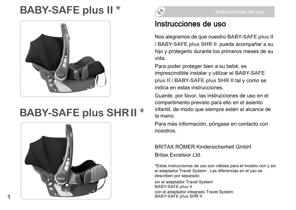 Pruef_1_110902_baby-safeplus_ii+shr_es-pt-ii, Baby-safe plus ii * baby-safe plus shr, Instrucciones de uso | Britax Romer BABY-SAFE plus SHR II User Manual | Page 93 / 272