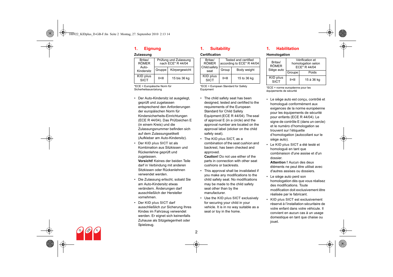 Britax KID plus SICT User Manual | Page 4 / 65