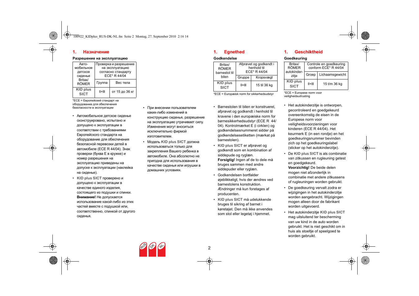 Britax KID plus SICT User Manual | Page 46 / 65