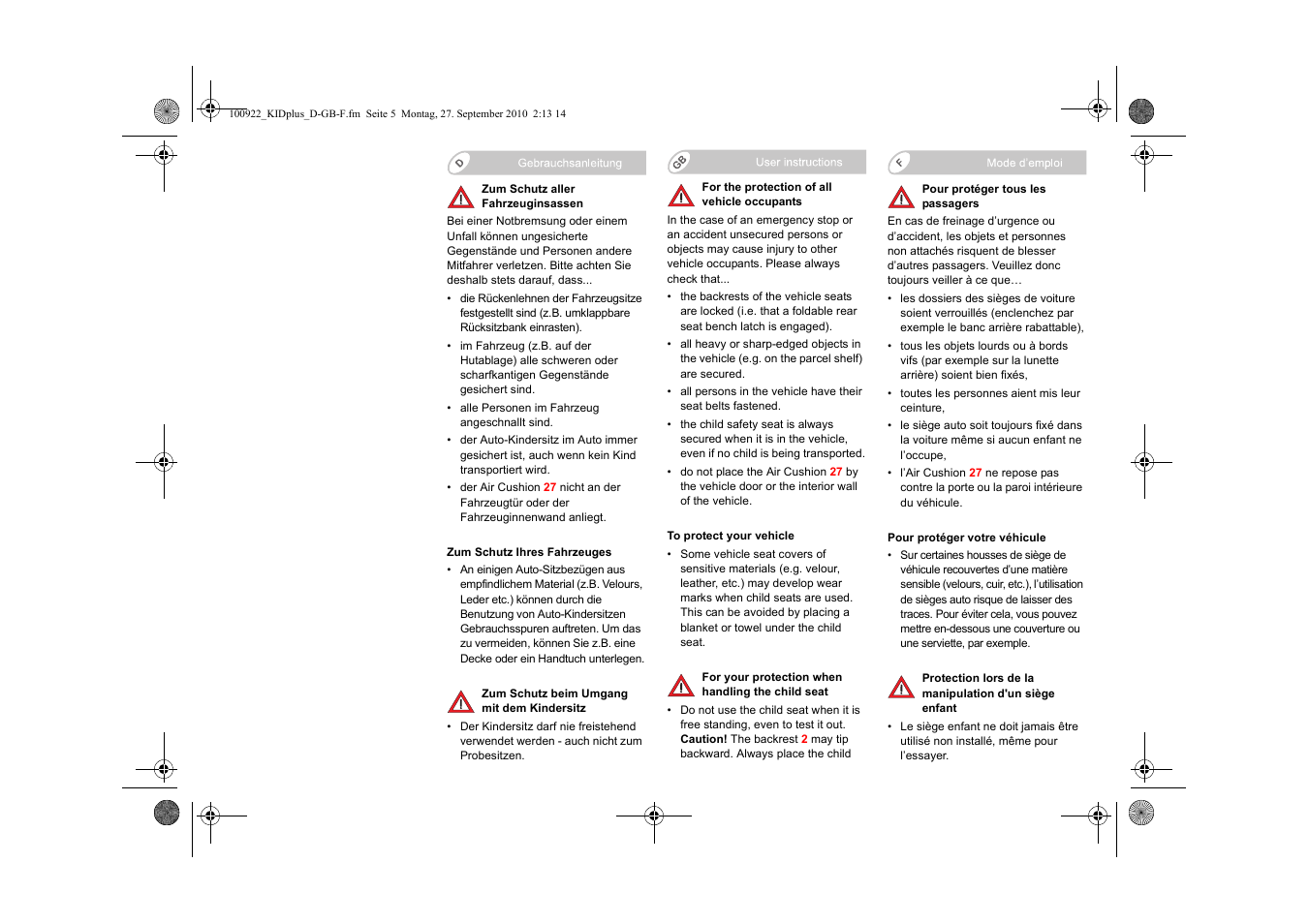 Britax KID plus SICT User Manual | Page 7 / 65