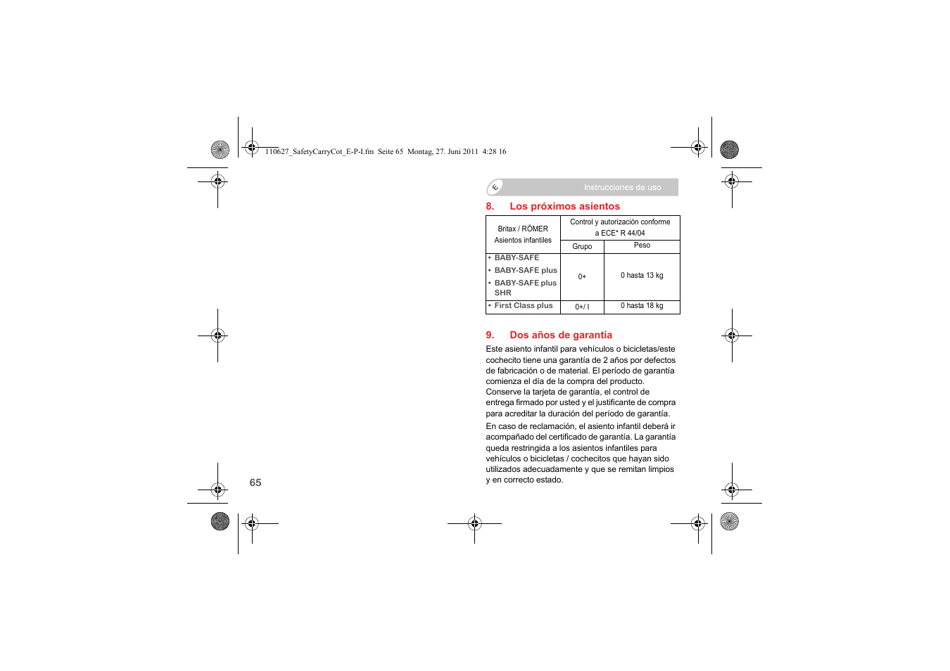 Britax BABY-SAFE SLEEPER User Manual | Page 144 / 233