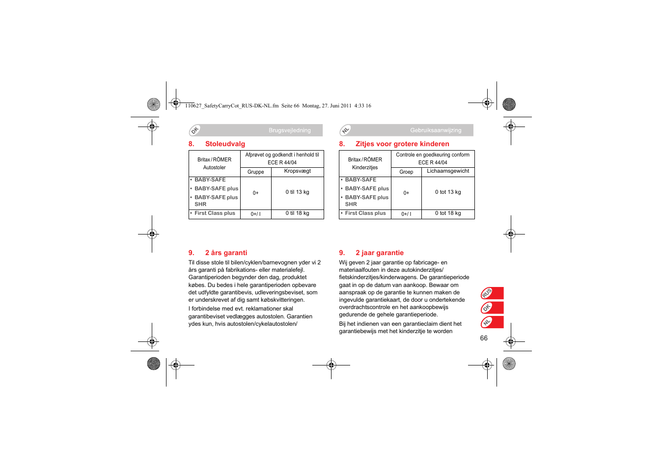 Britax BABY-SAFE SLEEPER User Manual | Page 222 / 233