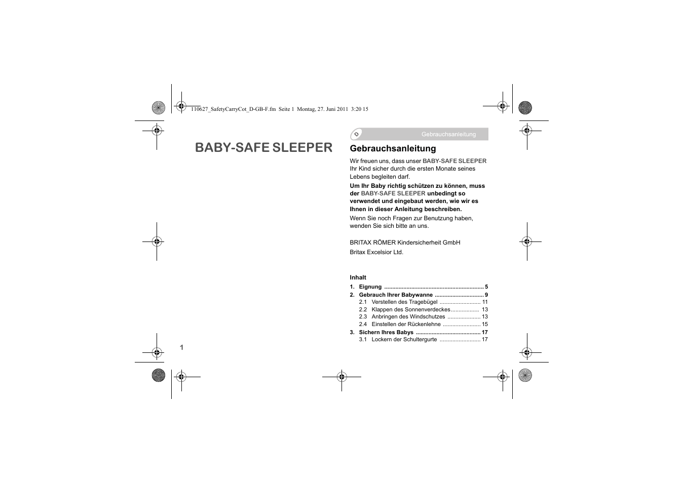 110627_safetycarrycot_d-gb-f, Baby-safe sleeper | Britax BABY-SAFE SLEEPER User Manual | Page 3 / 233