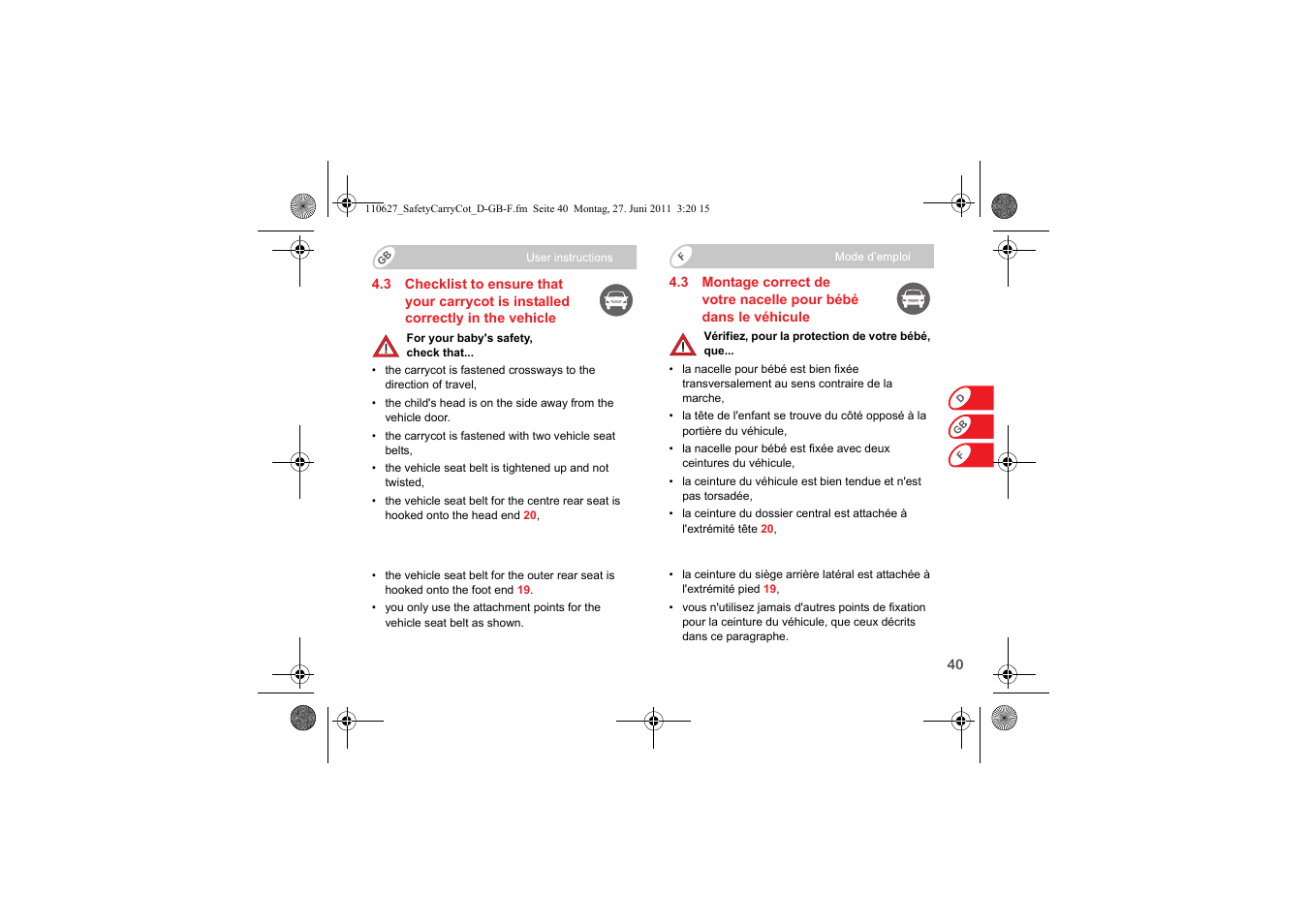 Britax BABY-SAFE SLEEPER User Manual | Page 42 / 233