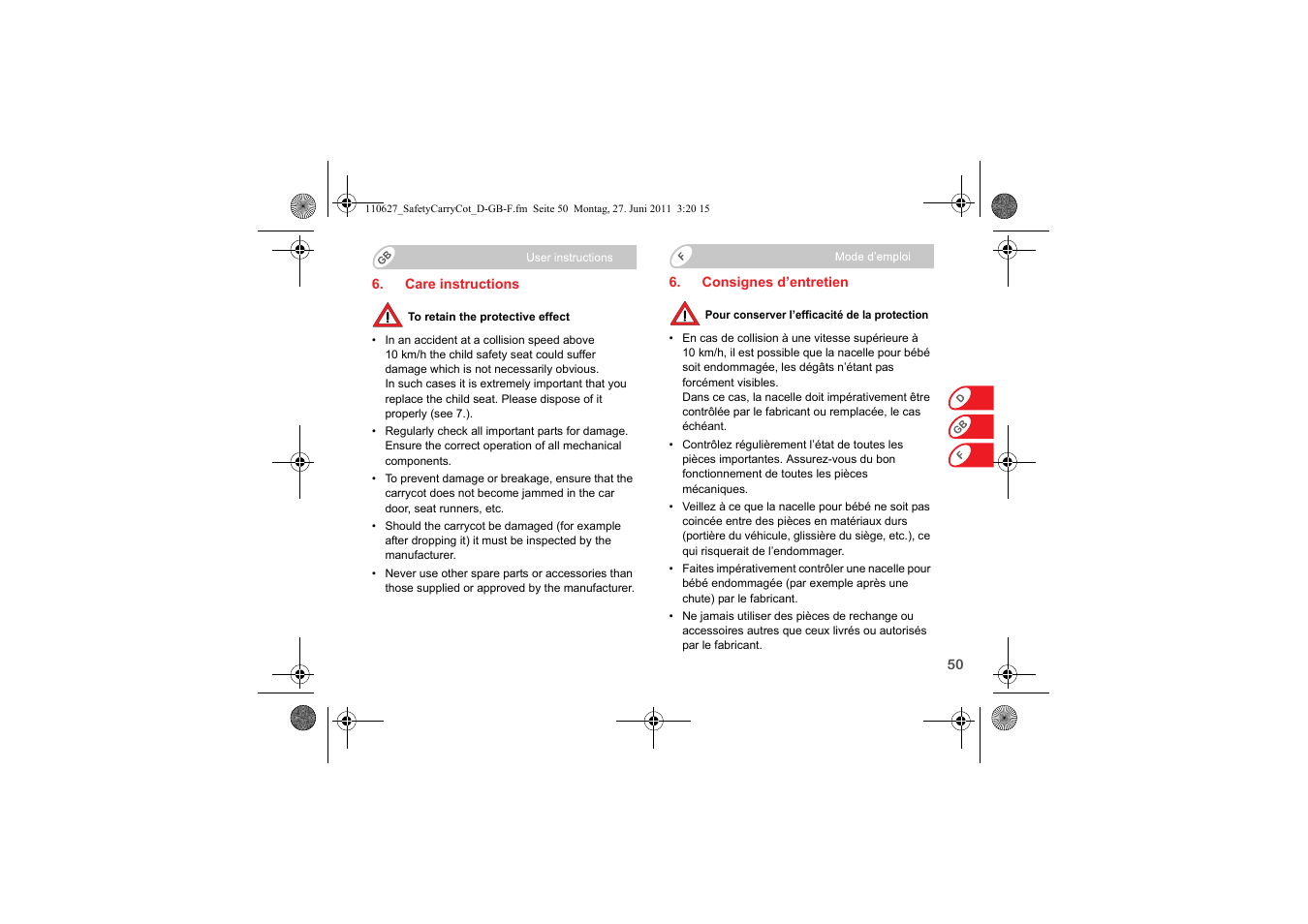 Britax BABY-SAFE SLEEPER User Manual | Page 52 / 233