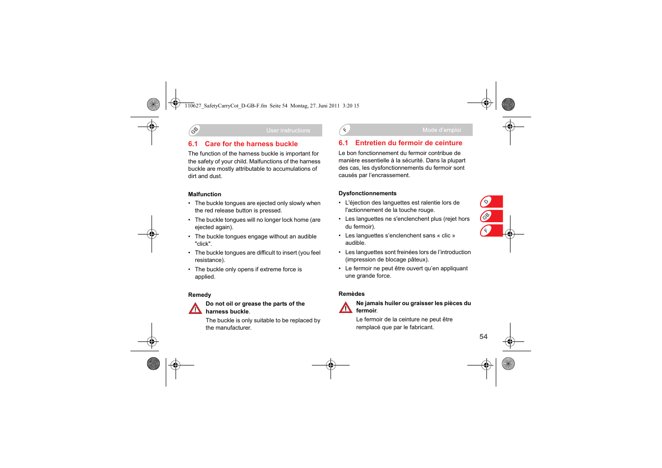 Britax BABY-SAFE SLEEPER User Manual | Page 56 / 233