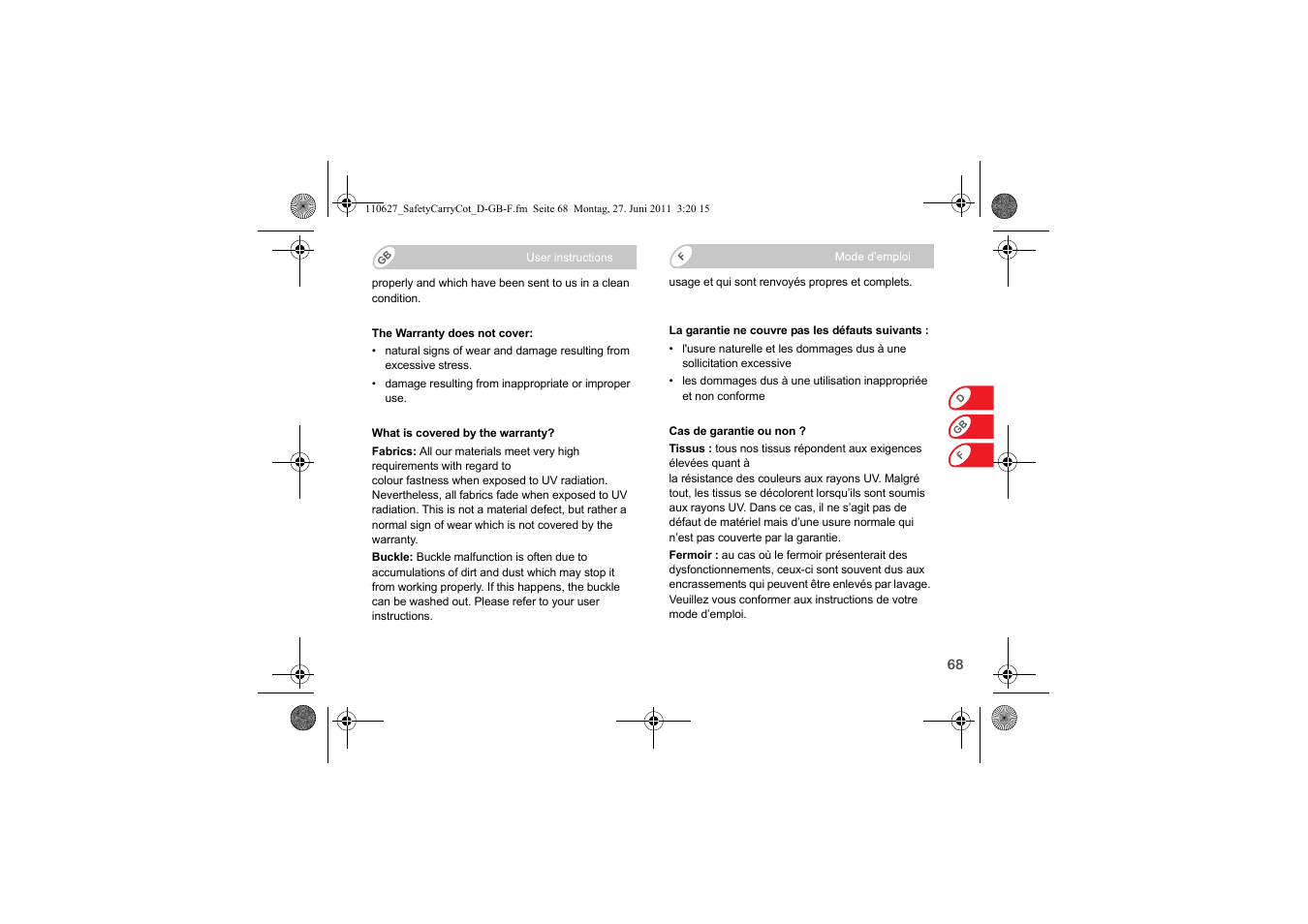 Britax BABY-SAFE SLEEPER User Manual | Page 70 / 233