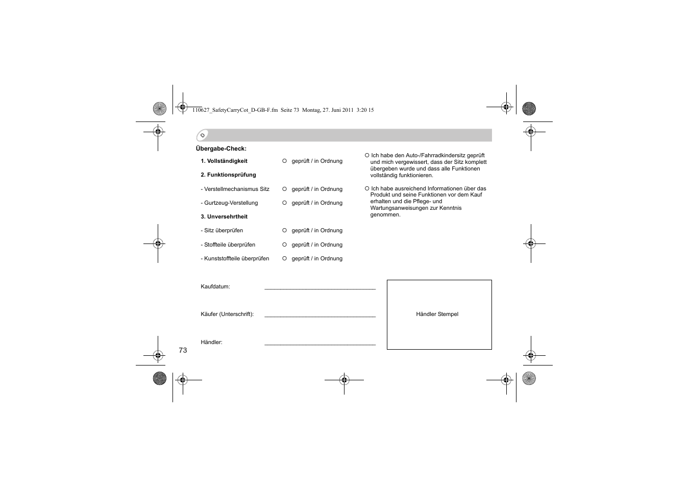 Britax BABY-SAFE SLEEPER User Manual | Page 75 / 233