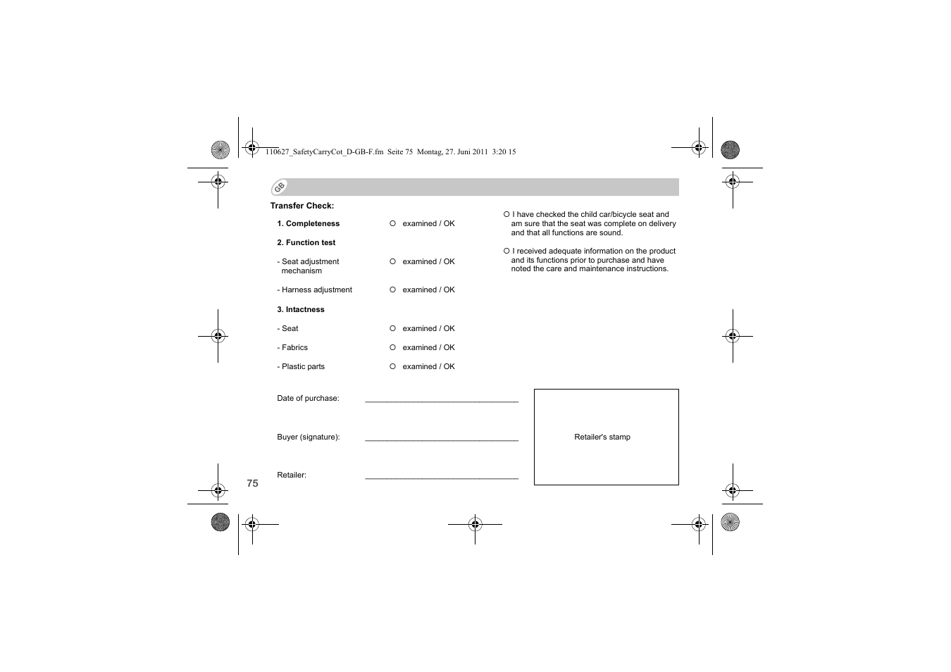 Britax BABY-SAFE SLEEPER User Manual | Page 77 / 233