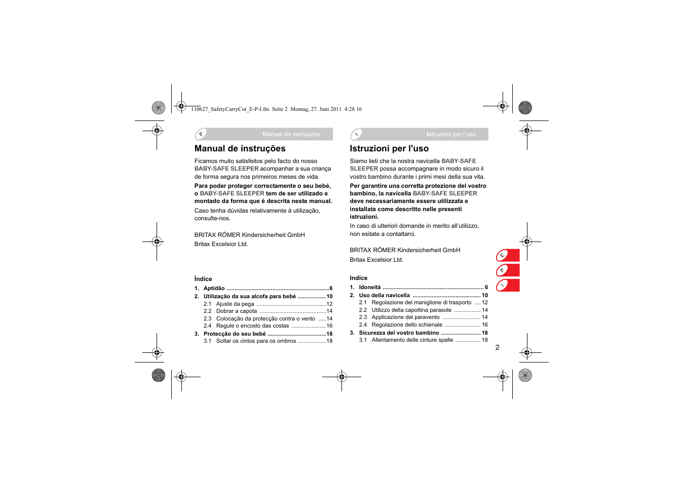 Manual de instruções, Istruzioni per l'uso | Britax BABY-SAFE SLEEPER User Manual | Page 81 / 233