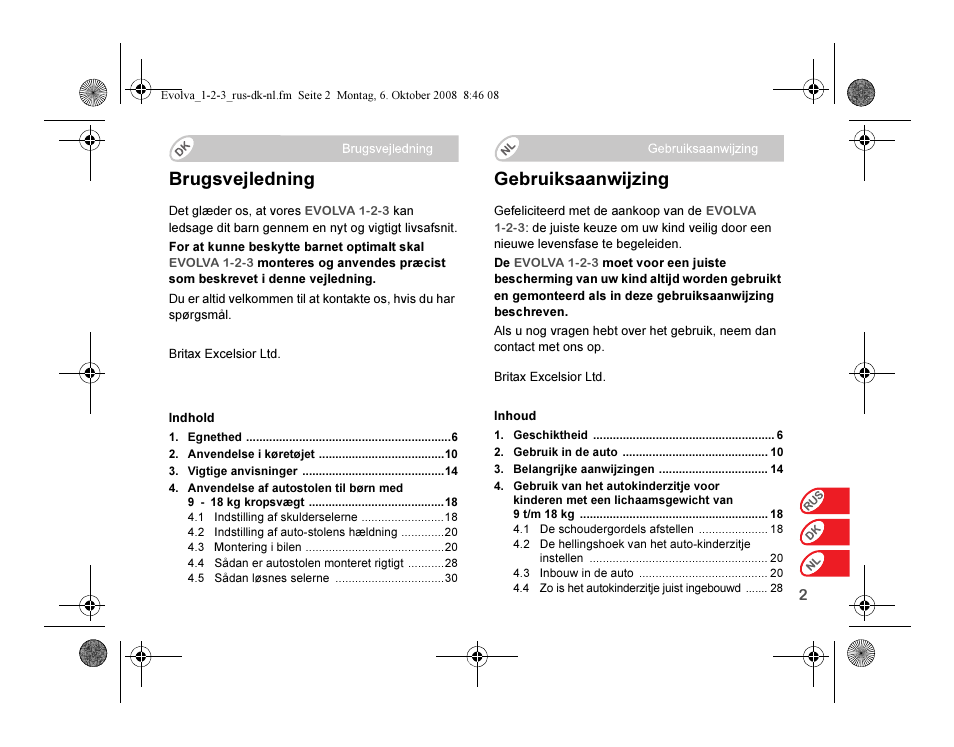 Brugsvejledning, Gebruiksaanwijzing | Britax EVOLVA 123 Plus User Manual | Page 170 / 251
