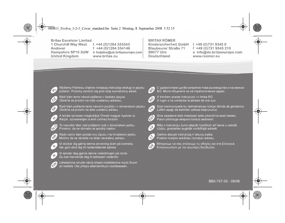 Britax EVOLVA 123 Plus User Manual | Page 2 / 251