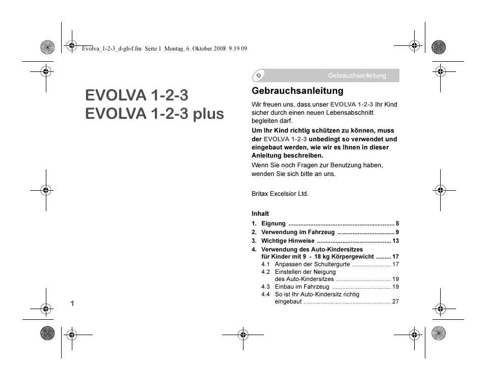 Evolva_1-2-3_d-gb-f, Gebrauchsanleitung | Britax EVOLVA 123 Plus User Manual | Page 3 / 251