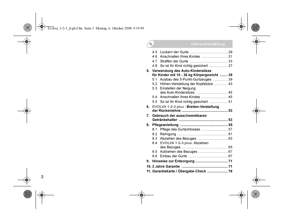 Britax EVOLVA 123 Plus User Manual | Page 5 / 251