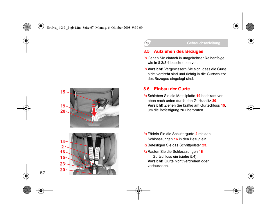 Britax EVOLVA 123 Plus User Manual | Page 69 / 251