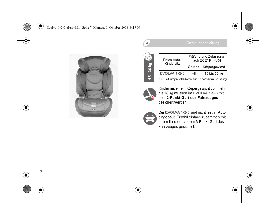 Britax EVOLVA 123 Plus User Manual | Page 9 / 251