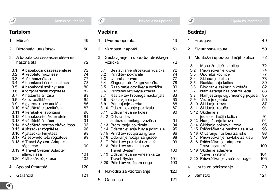 Tartalom, Vsebina, Sadržaj | Britax B-Agile User Manual | Page 50 / 133