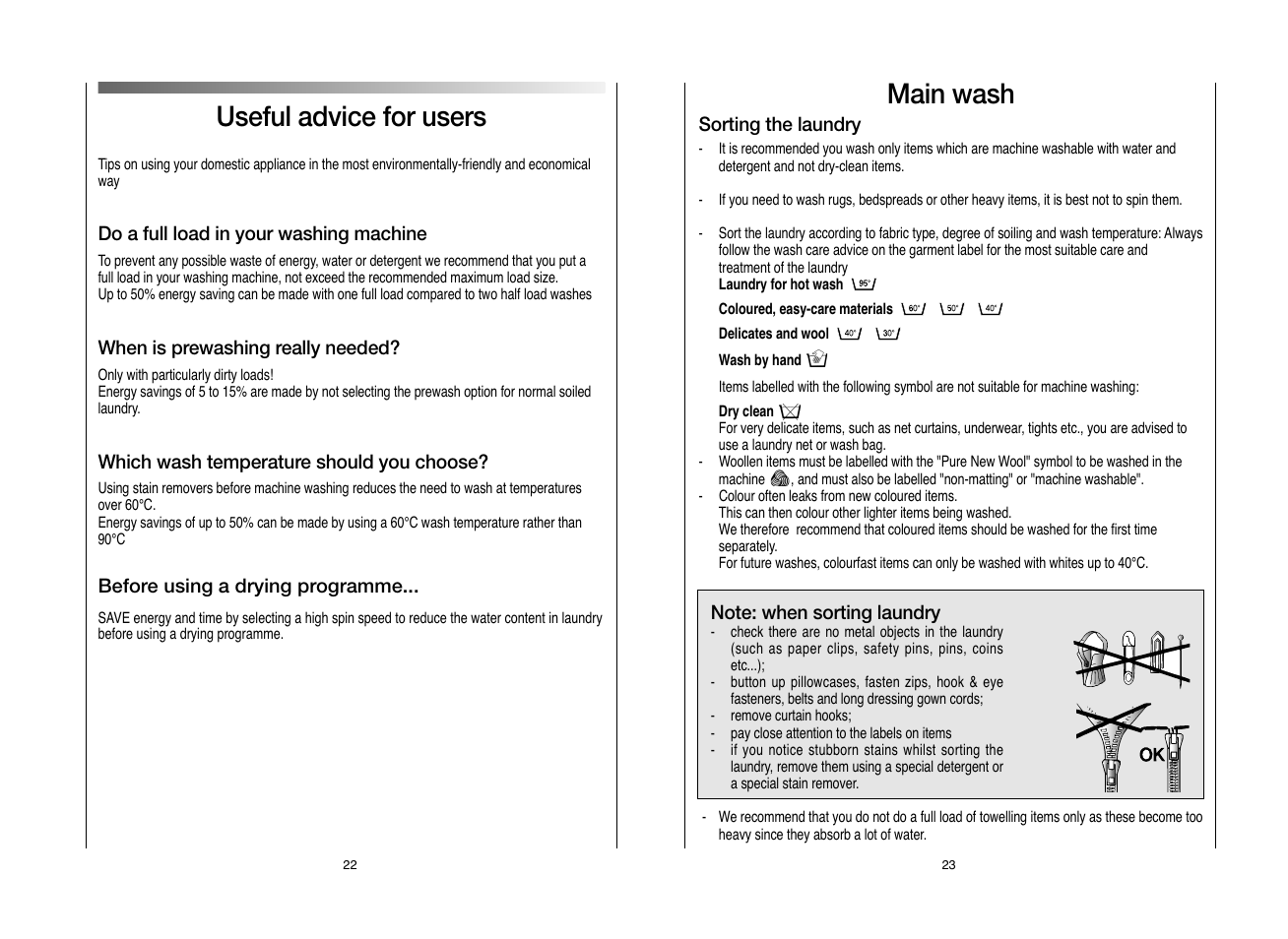 Main wash, Useful advice for users | Candy GO W496D-AUS User Manual | Page 12 / 21
