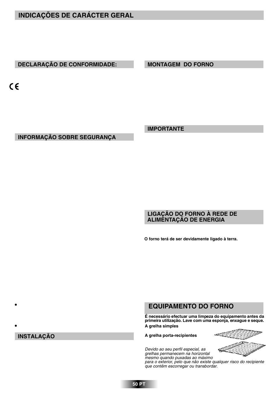 Indicações de carácter geral, Equipamento do forno | Candy R 80 GH User Manual | Page 51 / 68