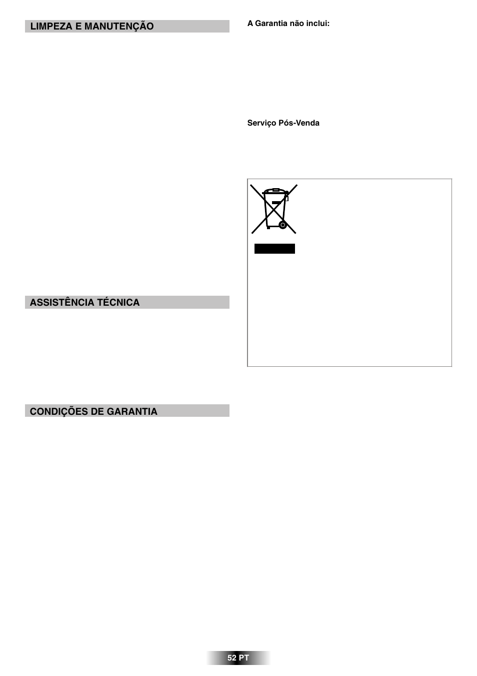 Limpeza e manutenção, Assistência técnica, Condições de garantia | Candy R 80 GH User Manual | Page 53 / 68