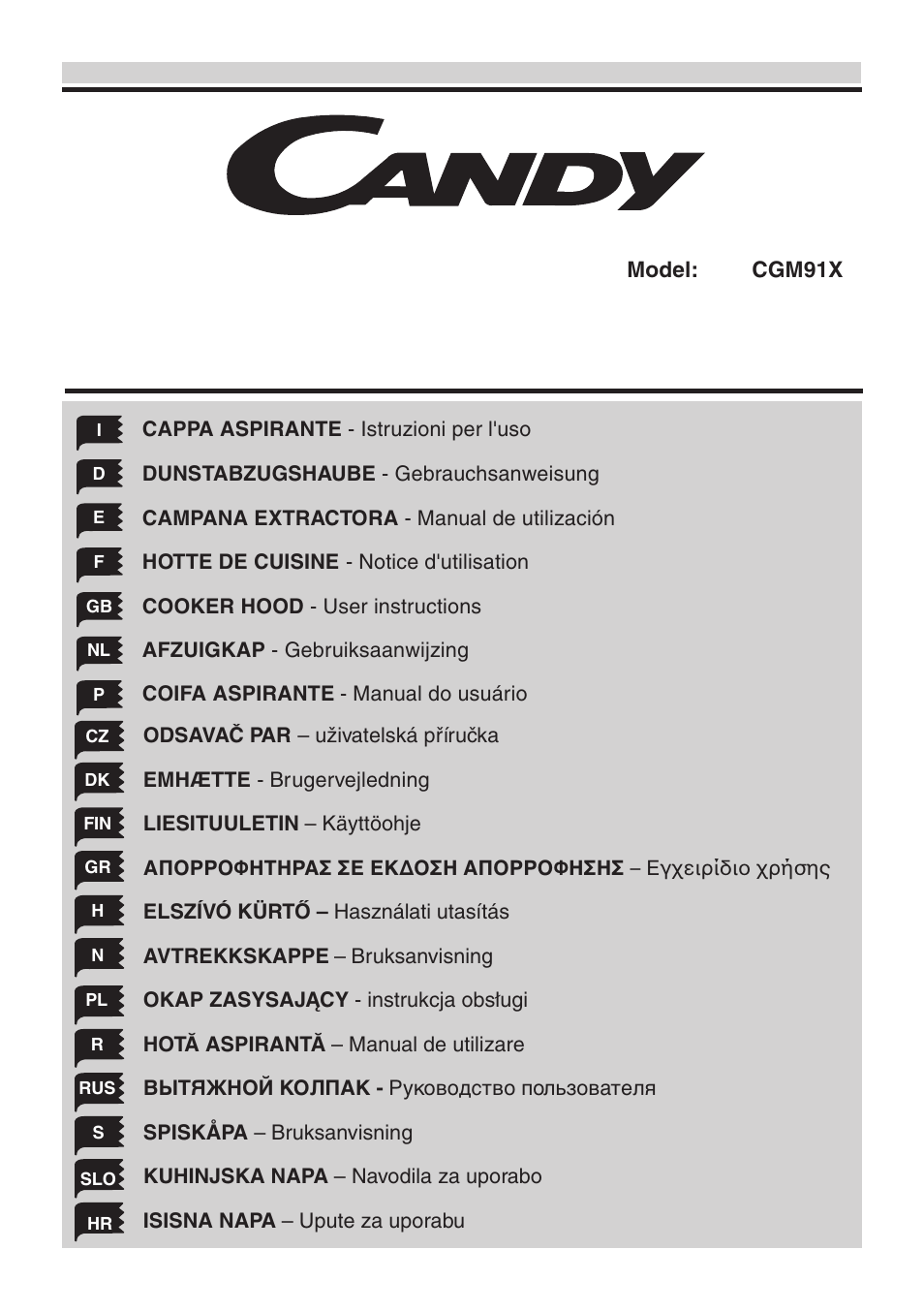 Candy CGM 91 X User Manual | 48 pages