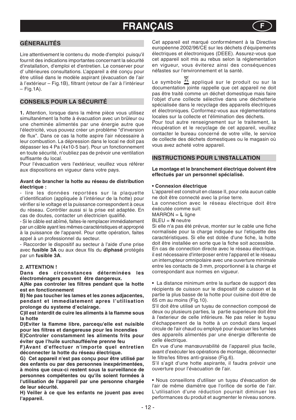 Français | Candy CGM 91 X User Manual | Page 12 / 48