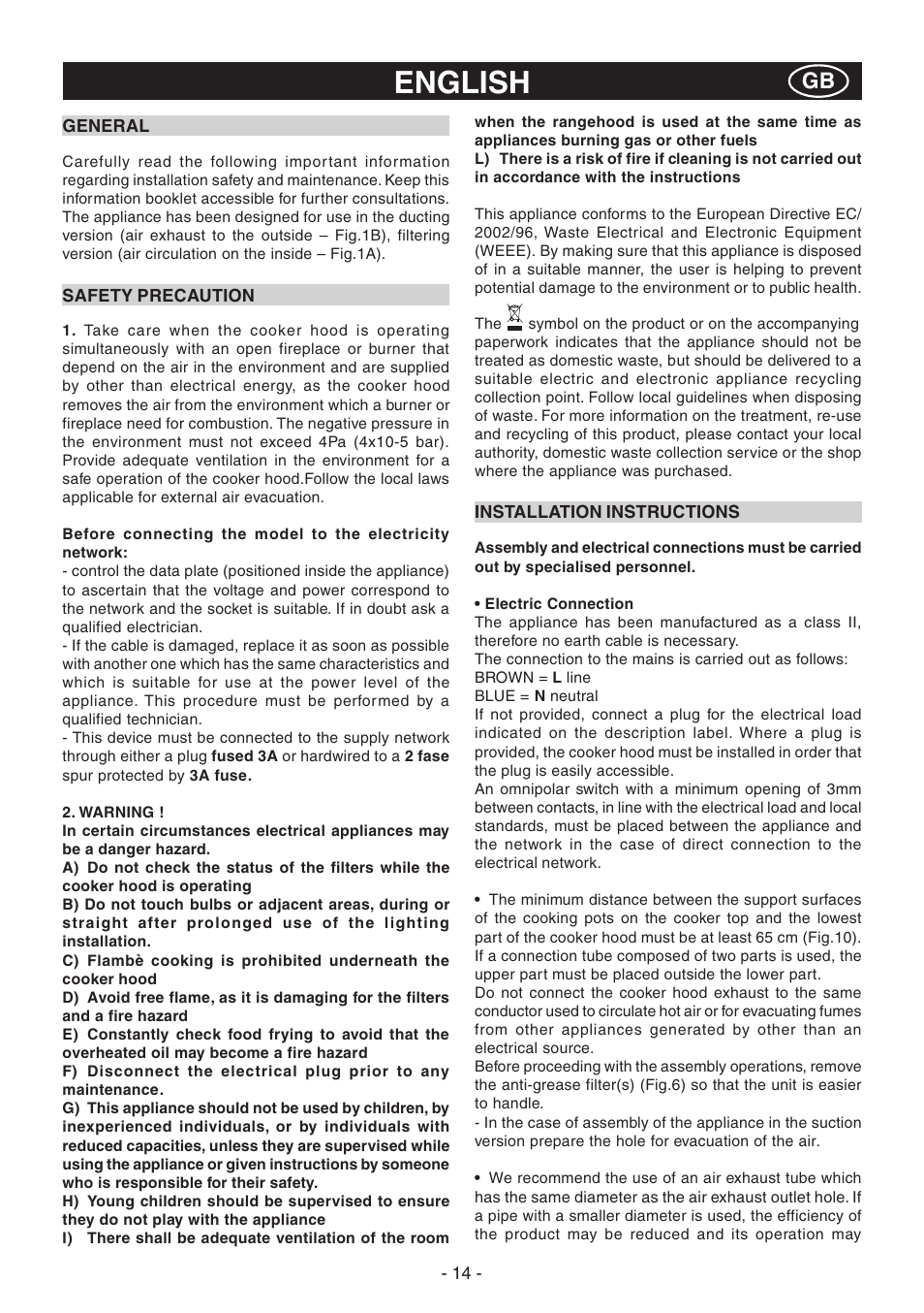 English | Candy CGM 91 X User Manual | Page 14 / 48