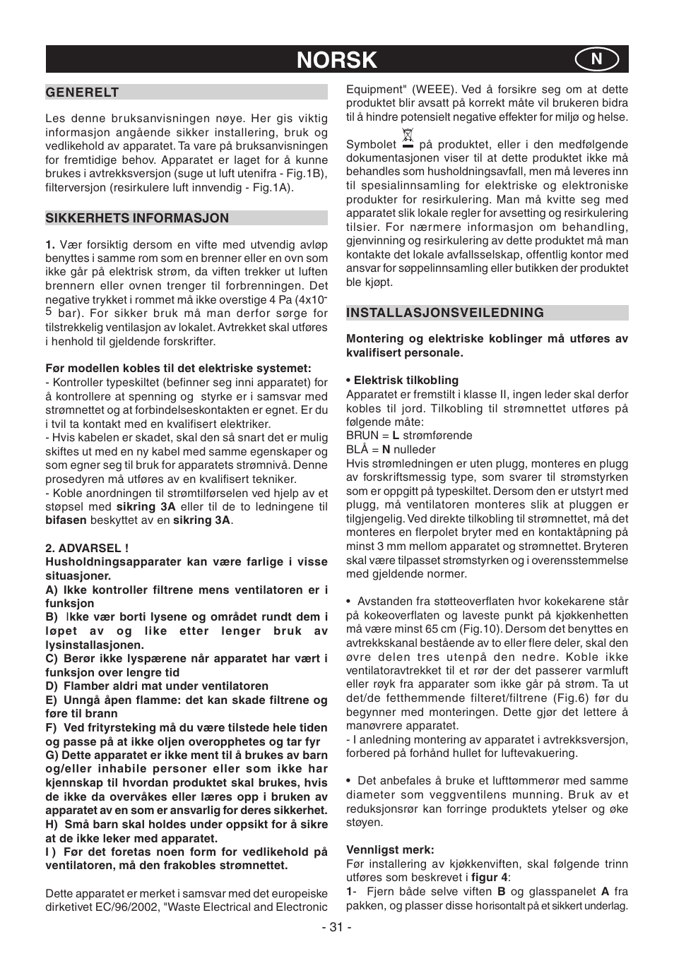 Norsk | Candy CGM 91 X User Manual | Page 31 / 48