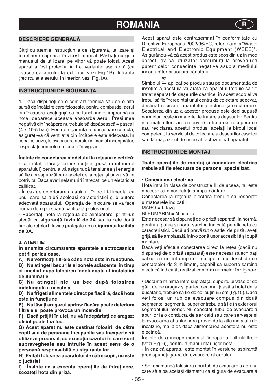 Romania | Candy CGM 91 X User Manual | Page 35 / 48