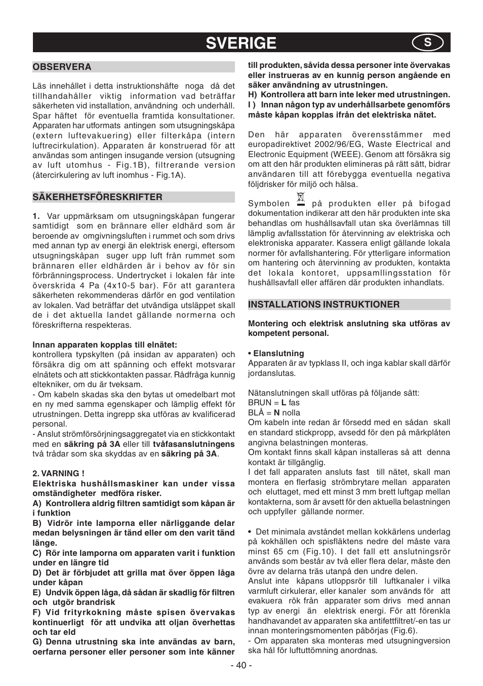 Sverige | Candy CGM 91 X User Manual | Page 40 / 48