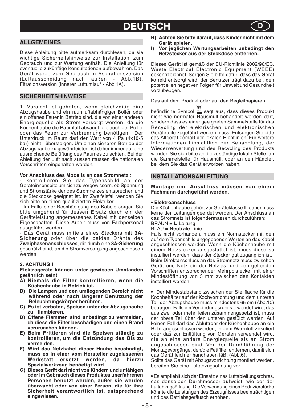 Deutsch | Candy CGM 91 X User Manual | Page 8 / 48