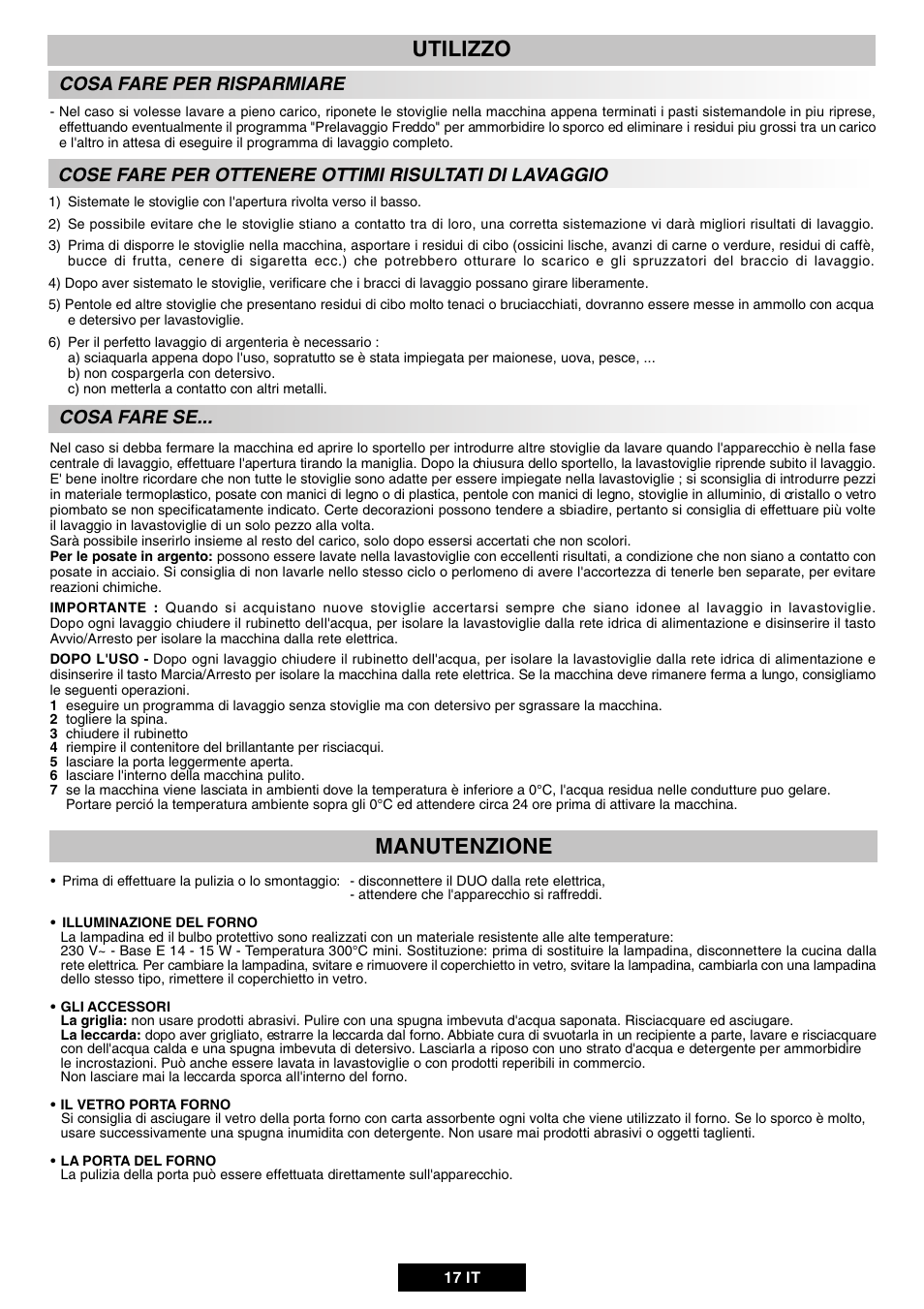 Utilizzo manutenzione, Cosa fare per risparmiare, Cosa fare se | Candy DUO 609 X User Manual | Page 19 / 76