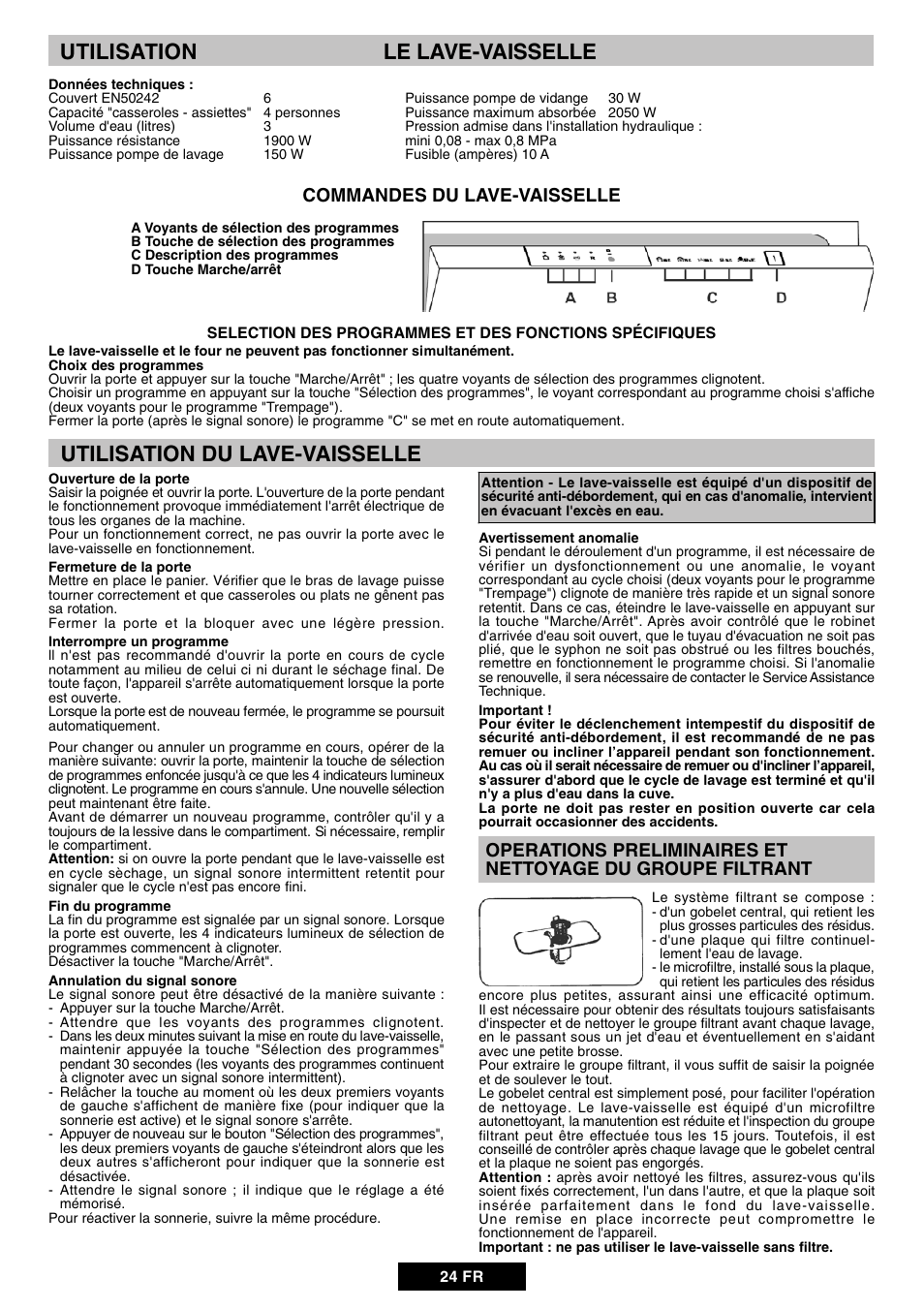 Utilisation le lave-vaisselle, Utilisation du lave-vaisselle, Commandes du lave-vaisselle | Candy DUO 609 X User Manual | Page 26 / 76