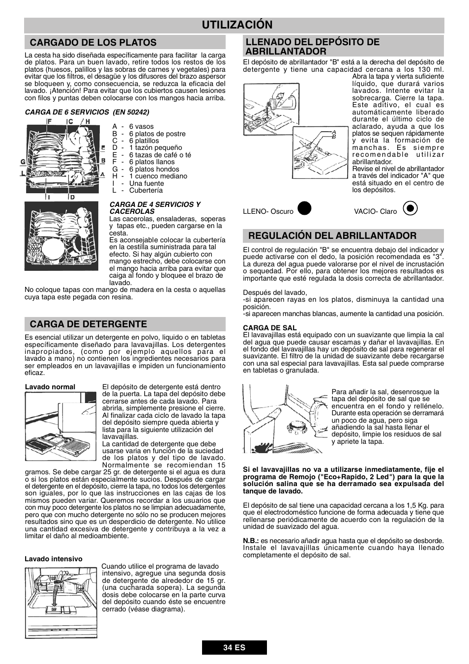 Utilización, Cargado de los platos | Candy DUO 609 X User Manual | Page 36 / 76
