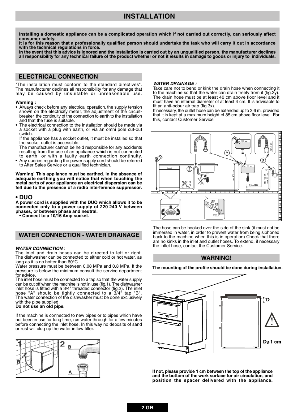 Installation | Candy DUO 609 X User Manual | Page 4 / 76