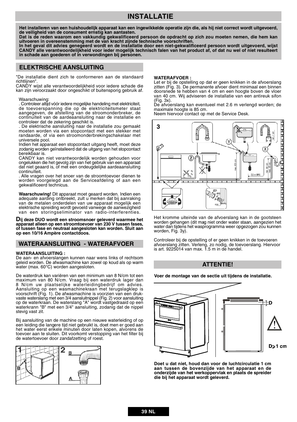 Installatie | Candy DUO 609 X User Manual | Page 41 / 76
