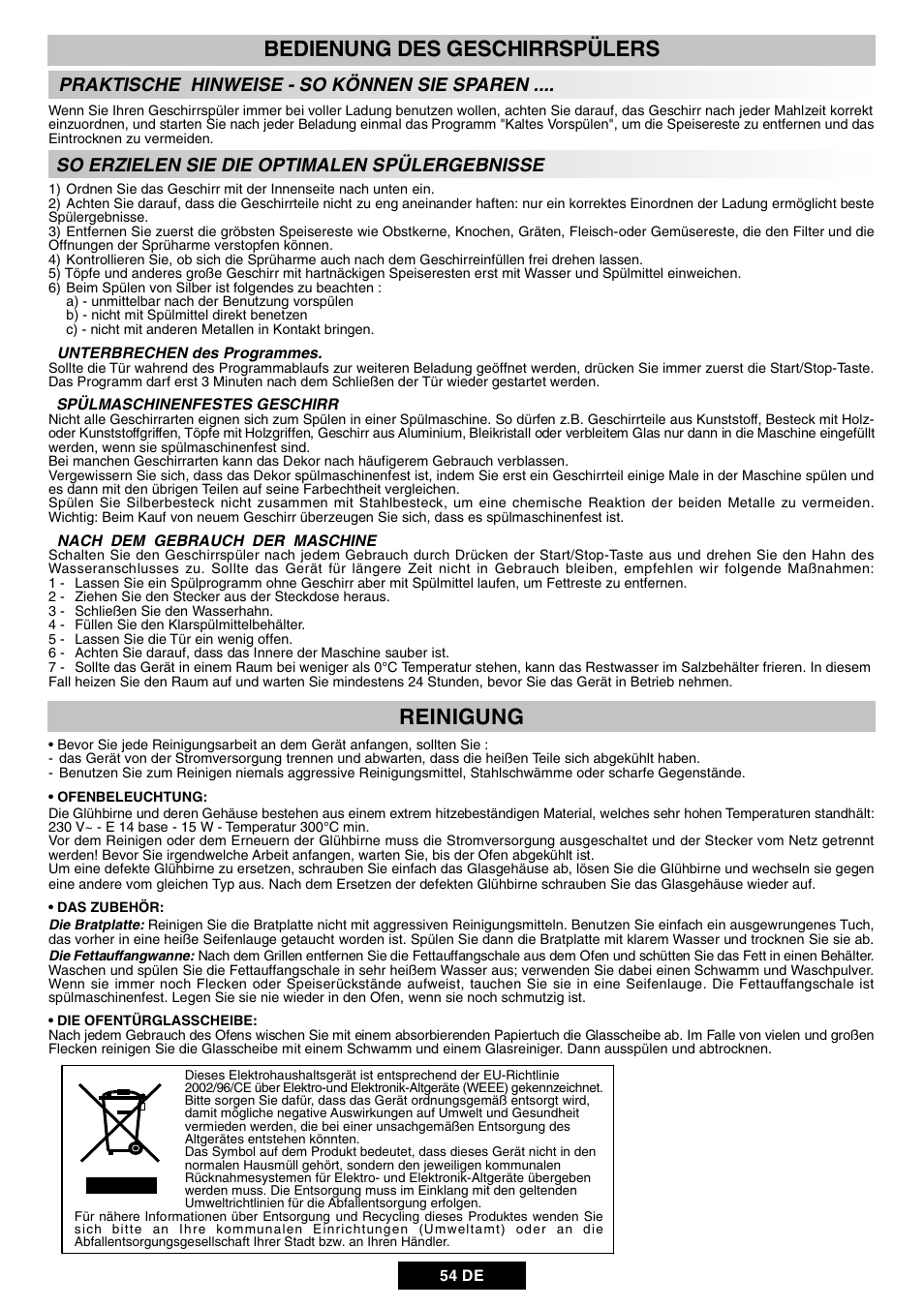 Bedienung des geschirrspülers reinigung | Candy DUO 609 X User Manual | Page 56 / 76