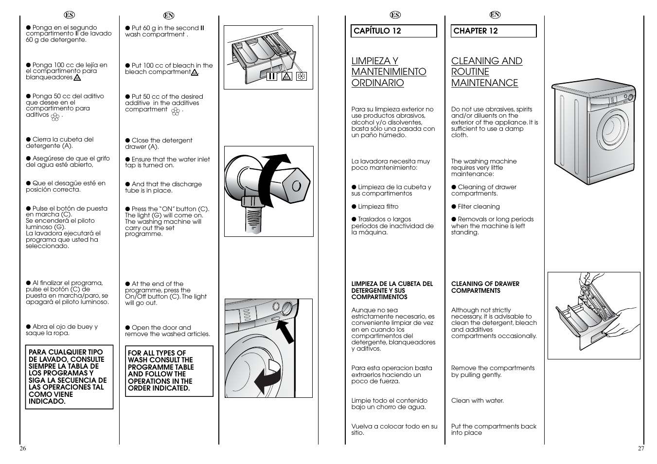 Limpieza y mantenimiento ordinario, Cleaning and routine maintenance | Candy CN 53.1__D User Manual | Page 14 / 25