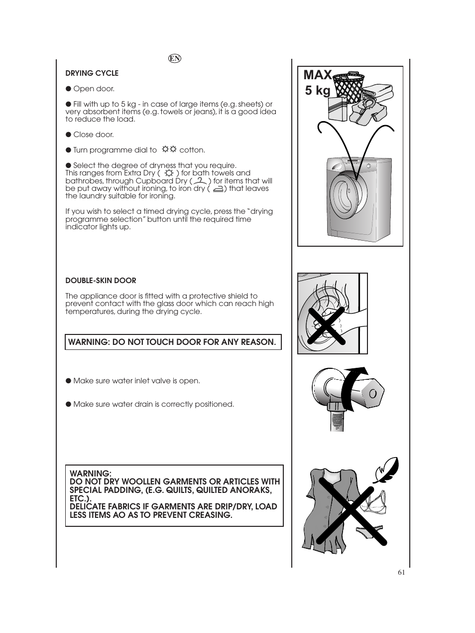 Max 5 kg | Candy GO W485D-66 User Manual | Page 61 / 72