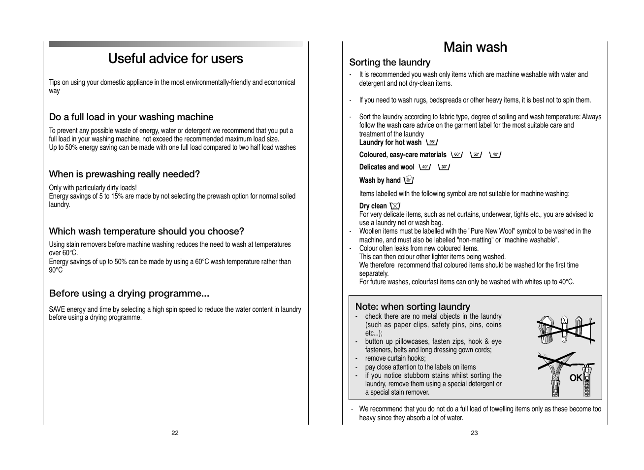 Main wash, Useful advice for users | Candy EVOW 6853D-80 User Manual | Page 12 / 21