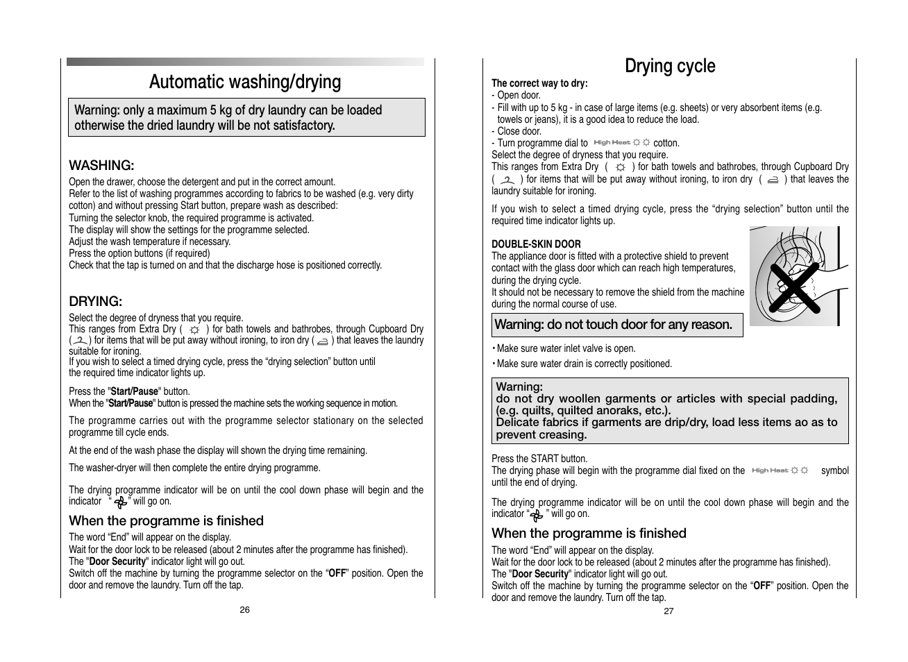 Drying cycle, Automatic washing/drying | Candy EVOW 6853D-80 User Manual | Page 14 / 21