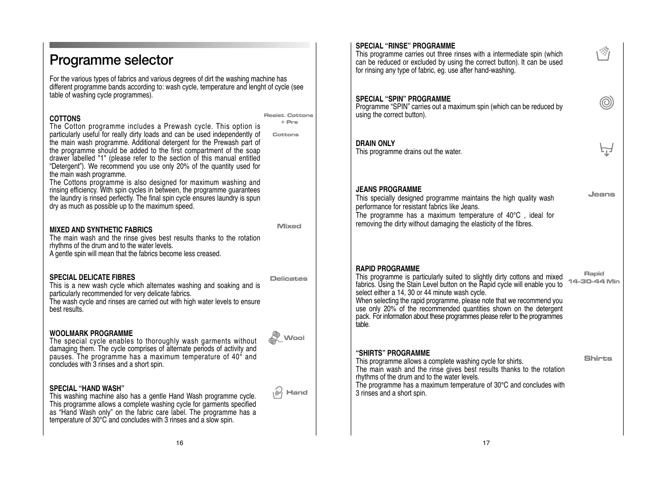 Programme selector | Candy EVOW 6853D-80 User Manual | Page 9 / 21