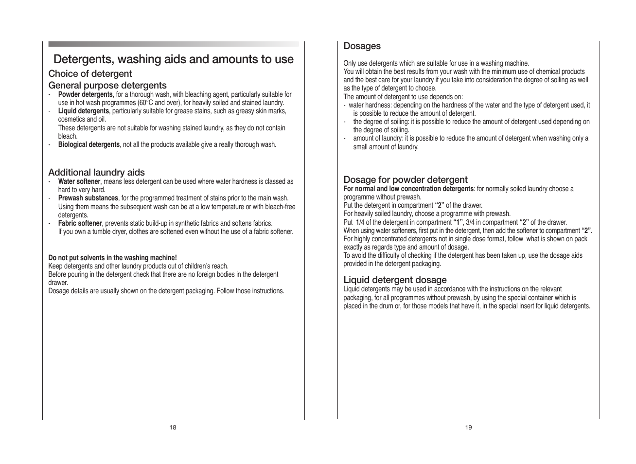Detergents, washing aids and amounts to use | Candy GODF 800__янв.80 User Manual | Page 10 / 17