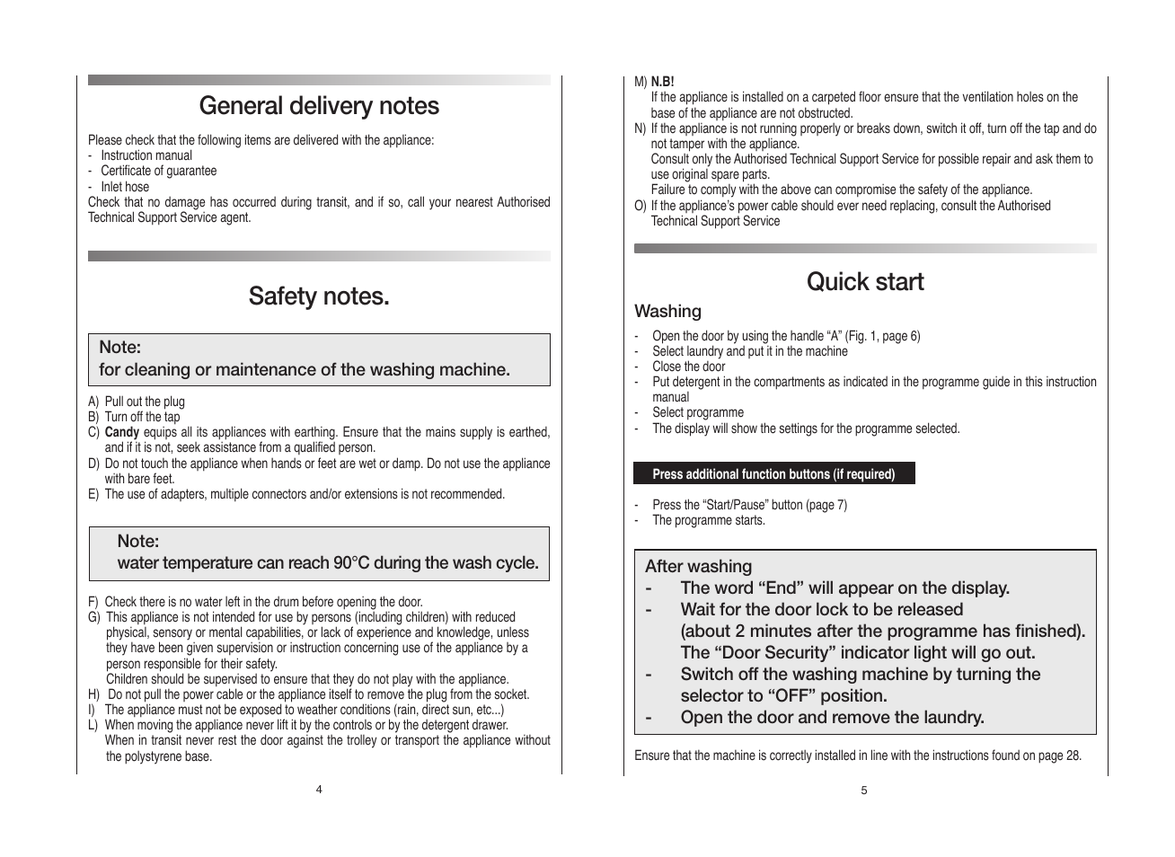 Quick start | Candy GODF 800__янв.80 User Manual | Page 3 / 17