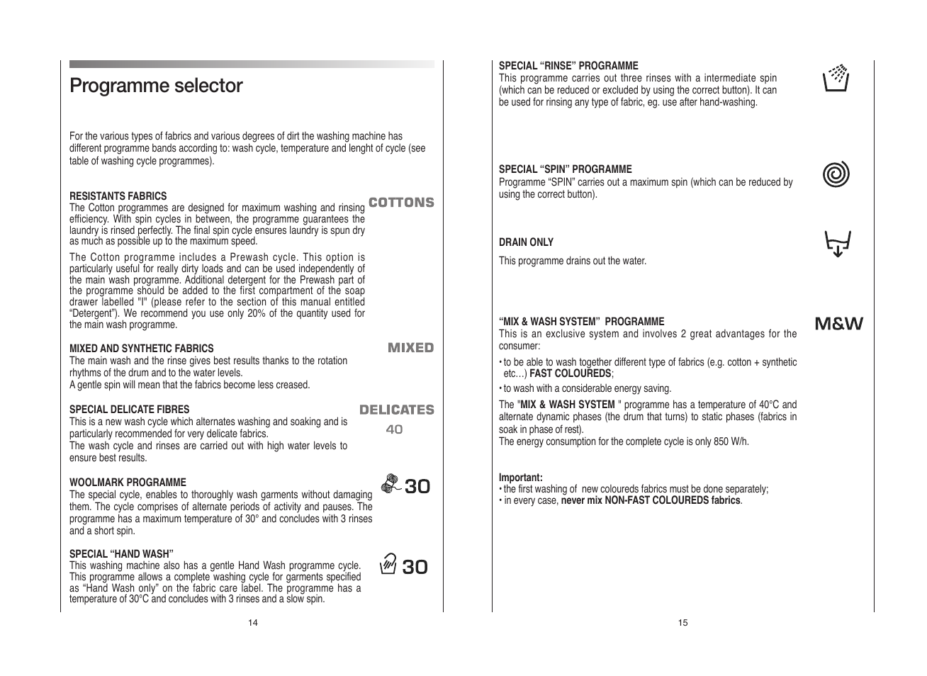Programme selector | Candy GODF 800__янв.80 User Manual | Page 8 / 17