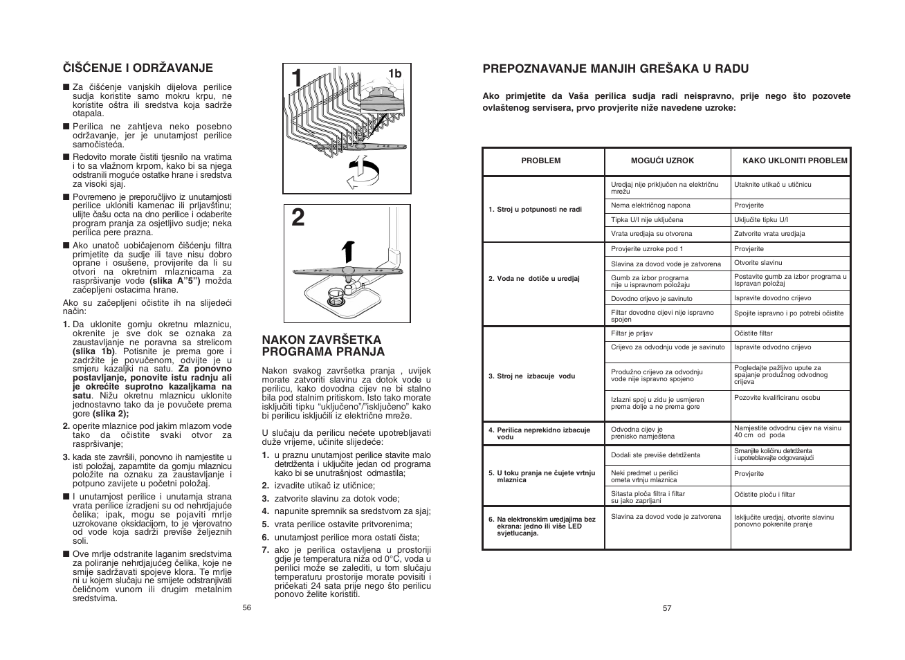 Nakon zavr·etka programa pranja, Âi·åenje i odrîavanje, 1b prepoznavanje manjih gre·aka u radu | Candy CDF8 85E10-S User Manual | Page 29 / 69