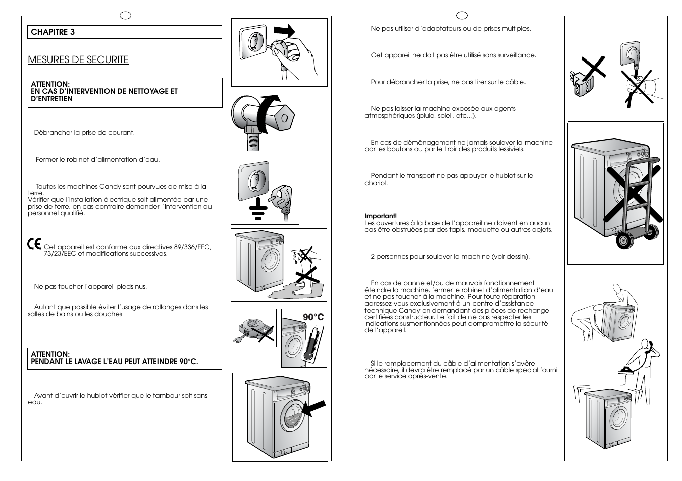 Mesures de securite | Candy HOLIDAY 81 UNI User Manual | Page 30 / 67