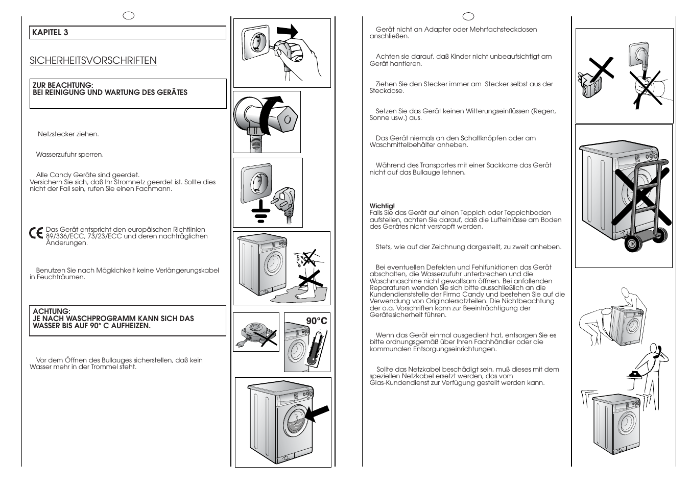 Sicherheitsvorschriften | Candy HOLIDAY 81 UNI User Manual | Page 4 / 67